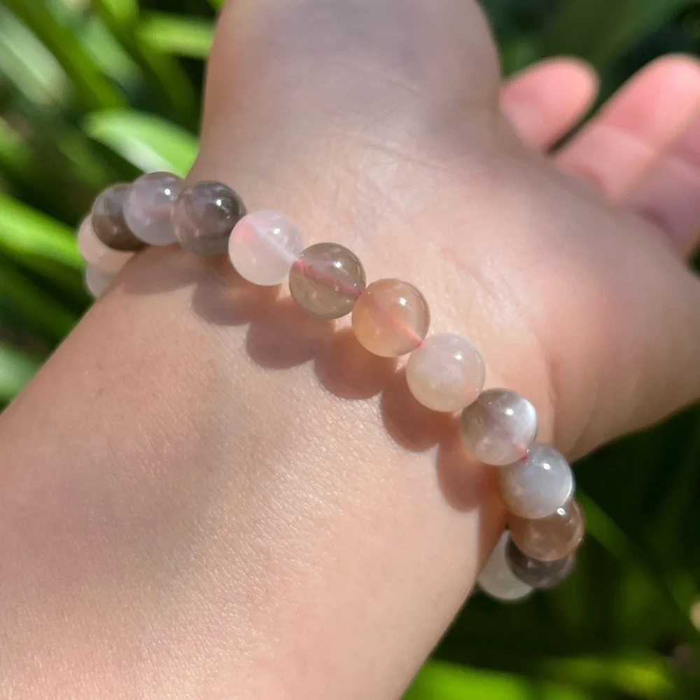8mm stretchable multicolor peach white‎ grey moonstone bracelet